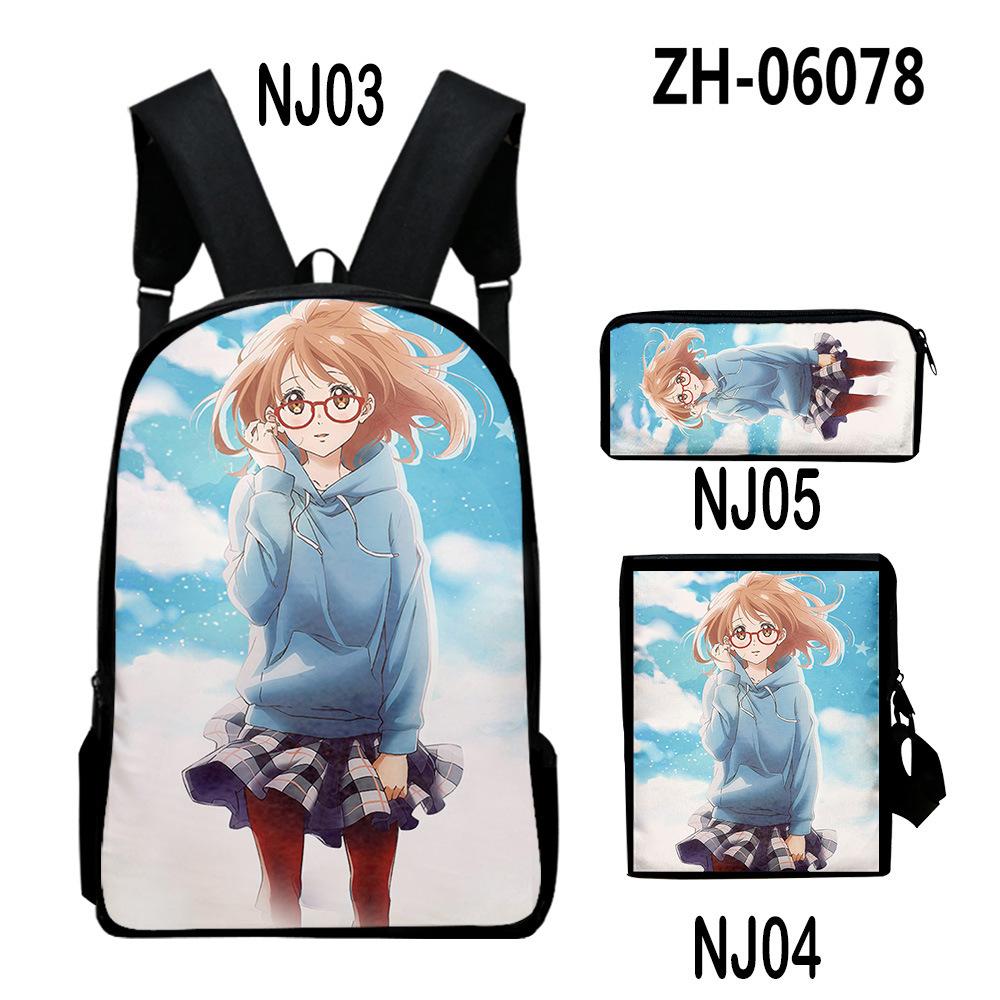 Classic Beyond the Boundary 3D Print 3pcs/Set pupil School Bags Laptop Daypack Backpack Inclined shoulder bag Pencil Case