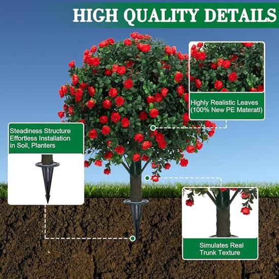 Artificial Topiary Ball Boxwood/Pine with Ground Spike Tree/Rose/Lavender Shrub 24 Inch Faux Fake Bushes Trees