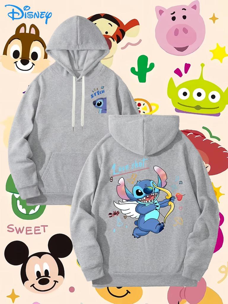 Disney Star Baby Stitch Creative Print Design Casual Hoodie Drawstring Pocket Sweater for Outdoor Activities and Daily Wear