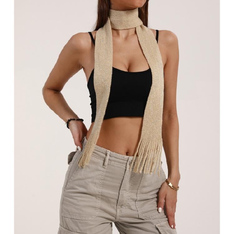 Women Skinny Scarf Thin Choker Belt Blingbling Long Tie Scarf Bag Handle Wrap