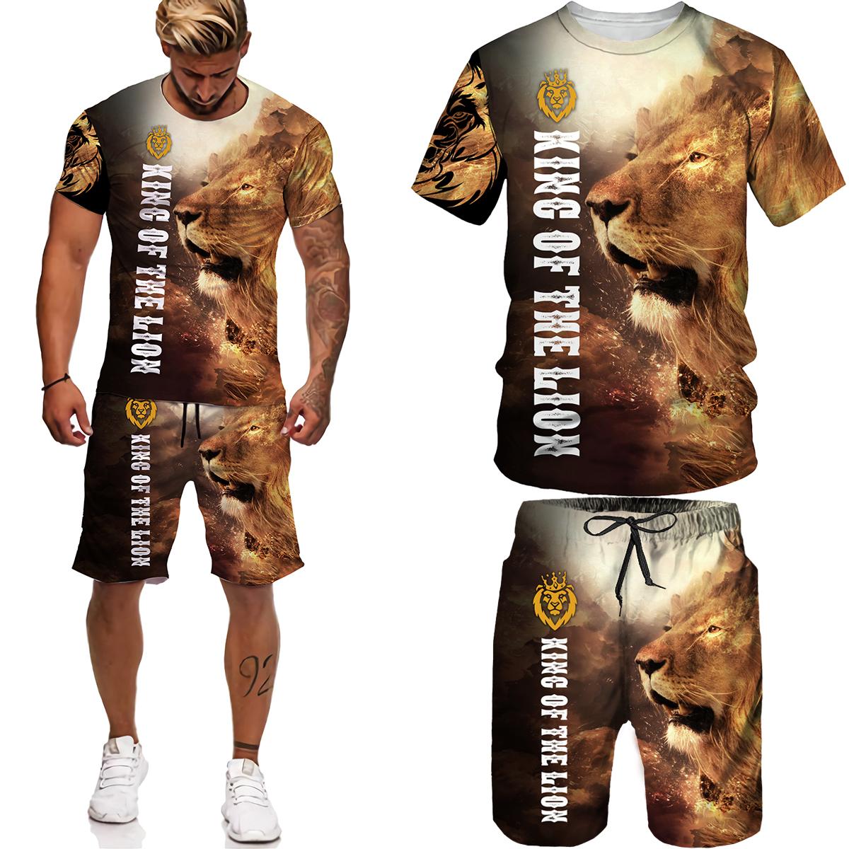 

Весенне-летняя крутая футболка большого размера с принтом льва для мужчин и женщин, мужской спортивный костюм «Король», комплект из 2 предметов, мужская одежда Camiseta 4XL