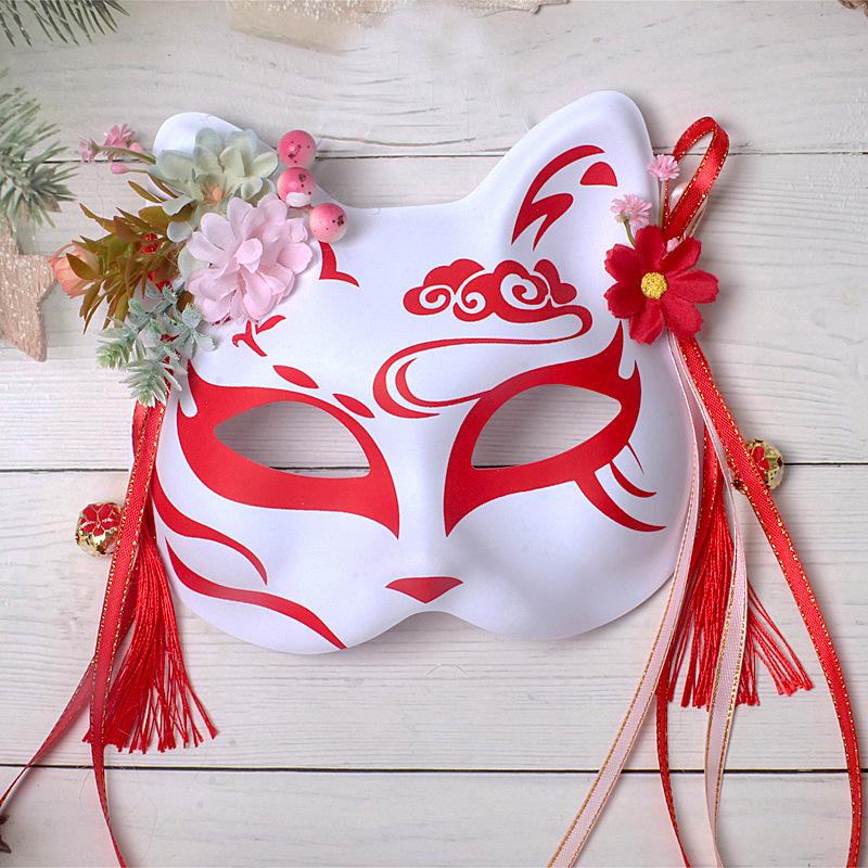Anime Demon Fox Mask Cosplay Party Hand-painted Japanese Half-face Mask Masquerade Kabuki Role-playing Props