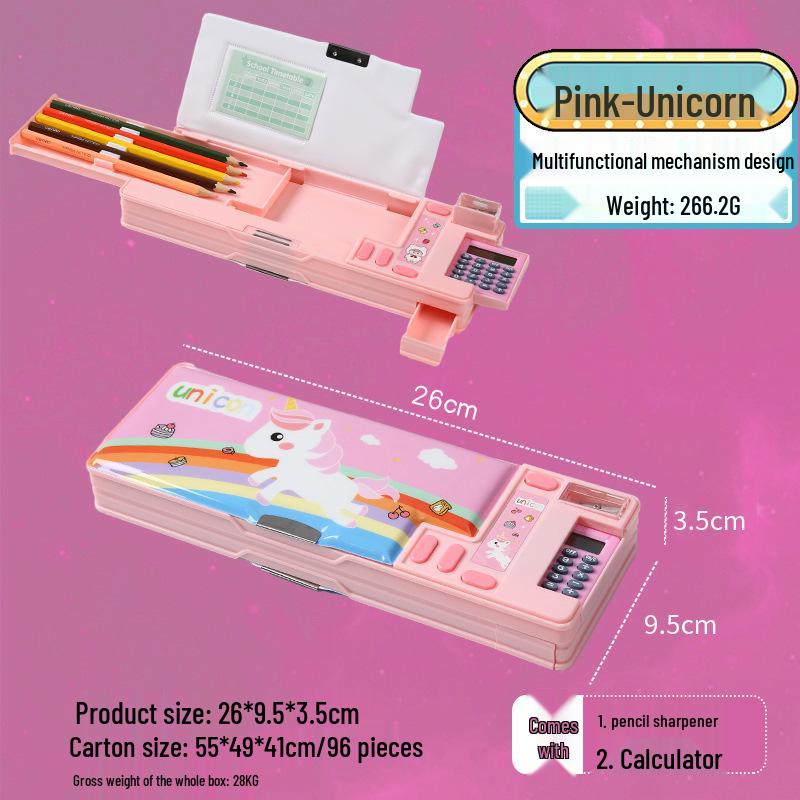 

Многофункциональный двусторонний магнитный пенал с калькулятором для учеников начальной школы 26*9.5*3.5cm