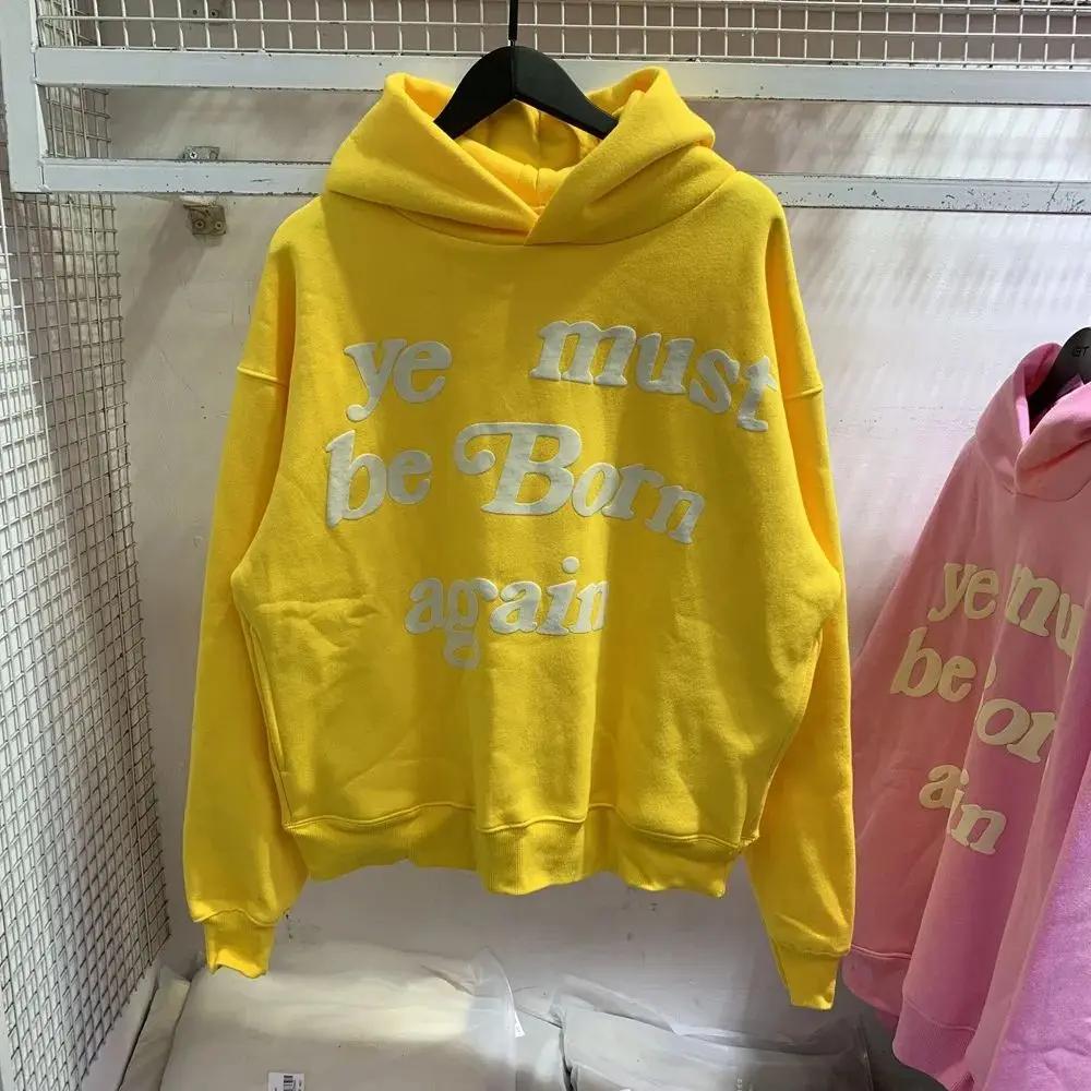 2024Fw Puff Print Kanye West Hoodie Men and Women 1:1 Pink Leaf Color Must Rebirth Hoodie Plus Size Pullover CPFM Sweatshirt
