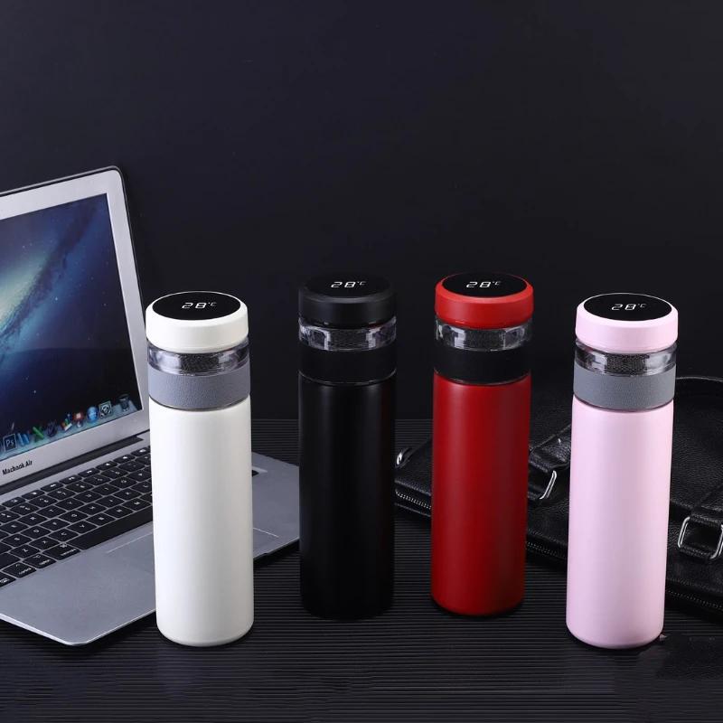 Yeni 450ml Akıllı Sıcaklık Vakumlu Termos Bardak Taşınabilir 304 Paslanmaz Çelik Çay Ayırmalı PP Bardak Sıcak Su Şişesi Cam Çay Bardağı