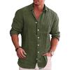 Foreign Trade Men's Loose Large Size Solid Color Shirt Linen Lapel Long Sleeve Casual Shirt Men's
