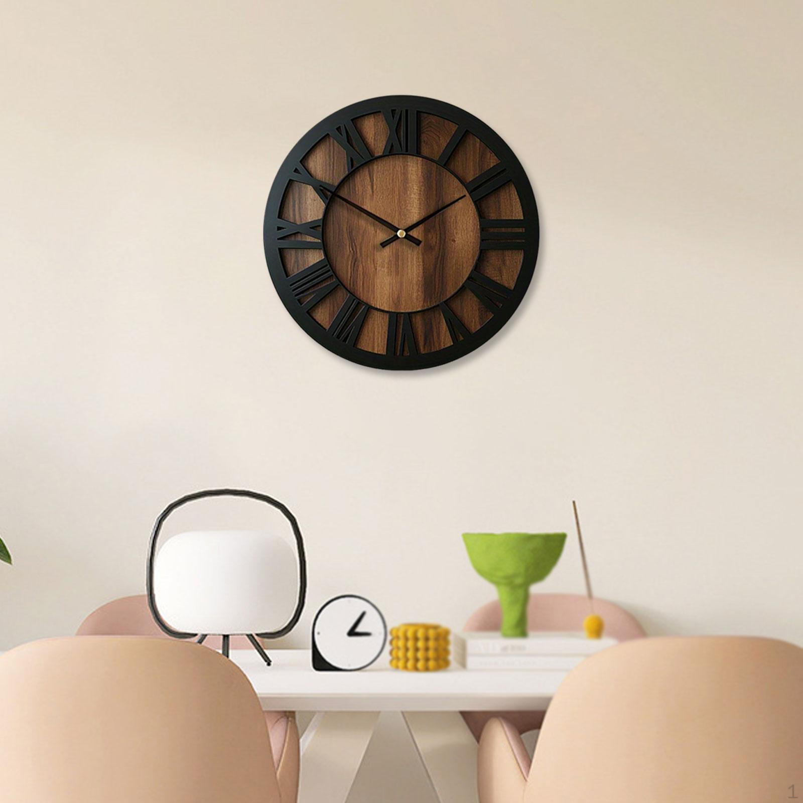 

Round Wall Clock Hanging Gifts Easy Read Quiet Decoration Wood Ornament for Bedroom School
