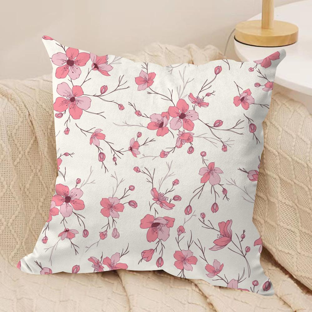 Sakura Blossom Pattern Cushion Cover Short plush Doublesided Print Square Throw Pillow Covers Sofa Home Cushion Decor