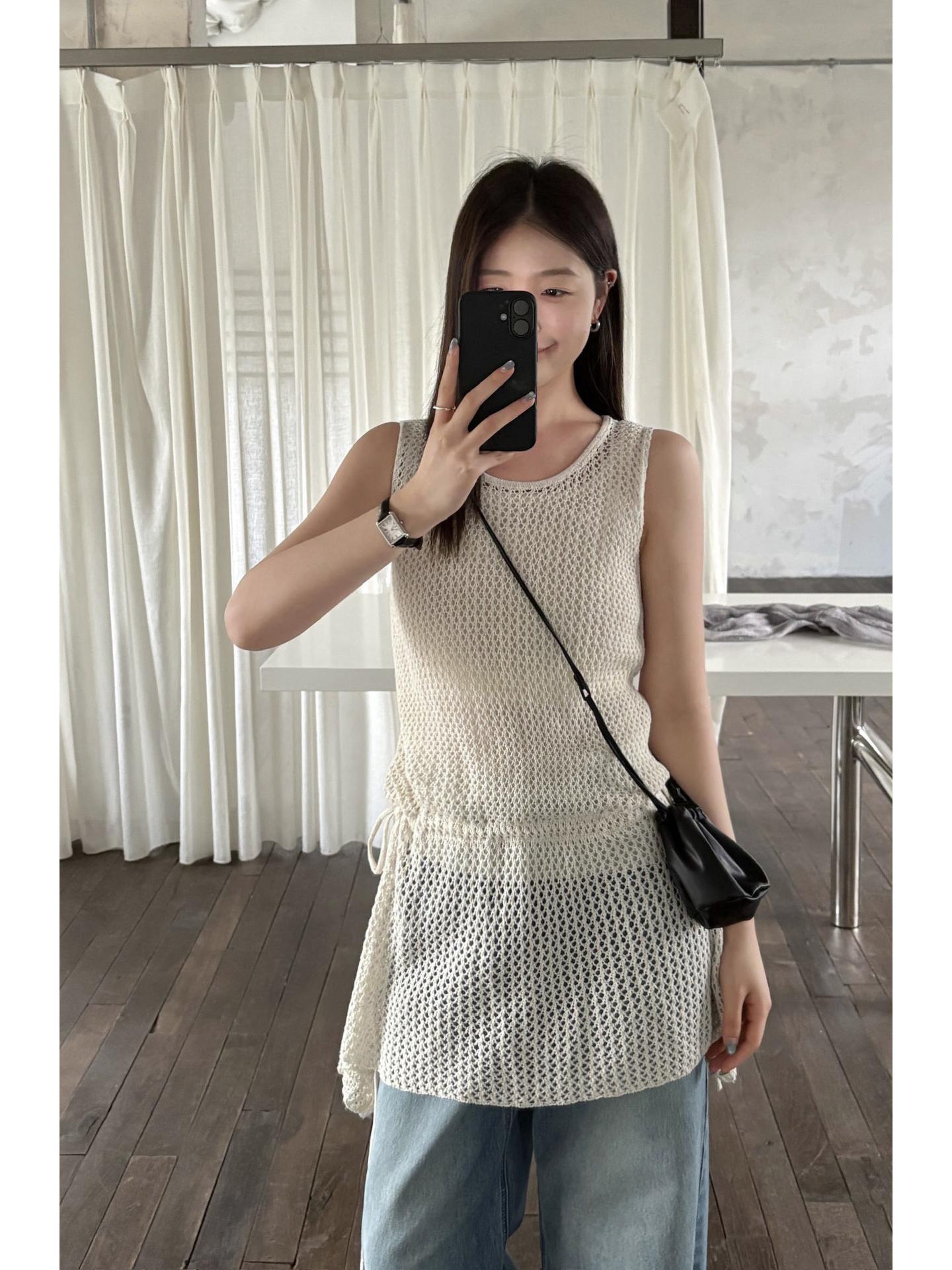 Women s Knit Vest with Fishtail Hem, Hollow-out Design, Relaxed Layering – Spring 2026 Collection One Size льняной персиковый
