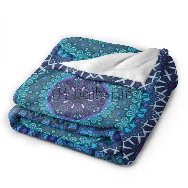 Blue Mandala Art Blanket Bohemian Flannel Fleece Blanket Soft Warm Plush Throw Blankets for Bed Couch Sofa Travel Picnic Camping