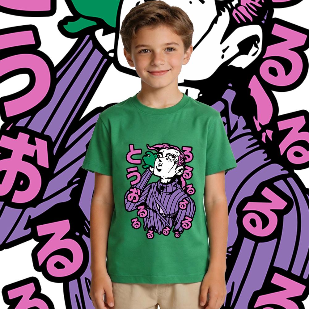 Jojo Vinegar Doppio Anime Print Soft Cotton Kids Boys Girls Casual Short Sleeve T Shirt Daily Wear Summer Top