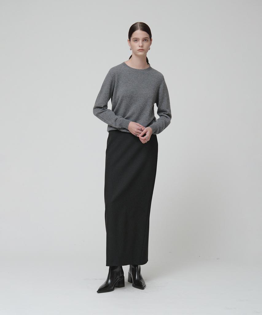 MUSEE [Essentiel] Aubier Minimal Wool-Blend Long Maxi Skirt_Black