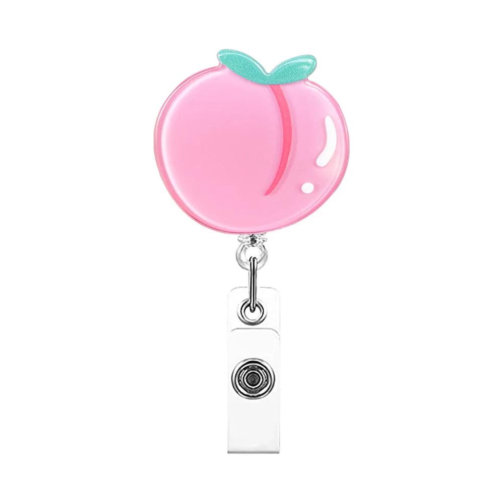 Cute Fruit Retractable Plastic Badge Holder Reel Student Nurse Exhibition Enfermera Girl Name Card Chest Card Holder Clip