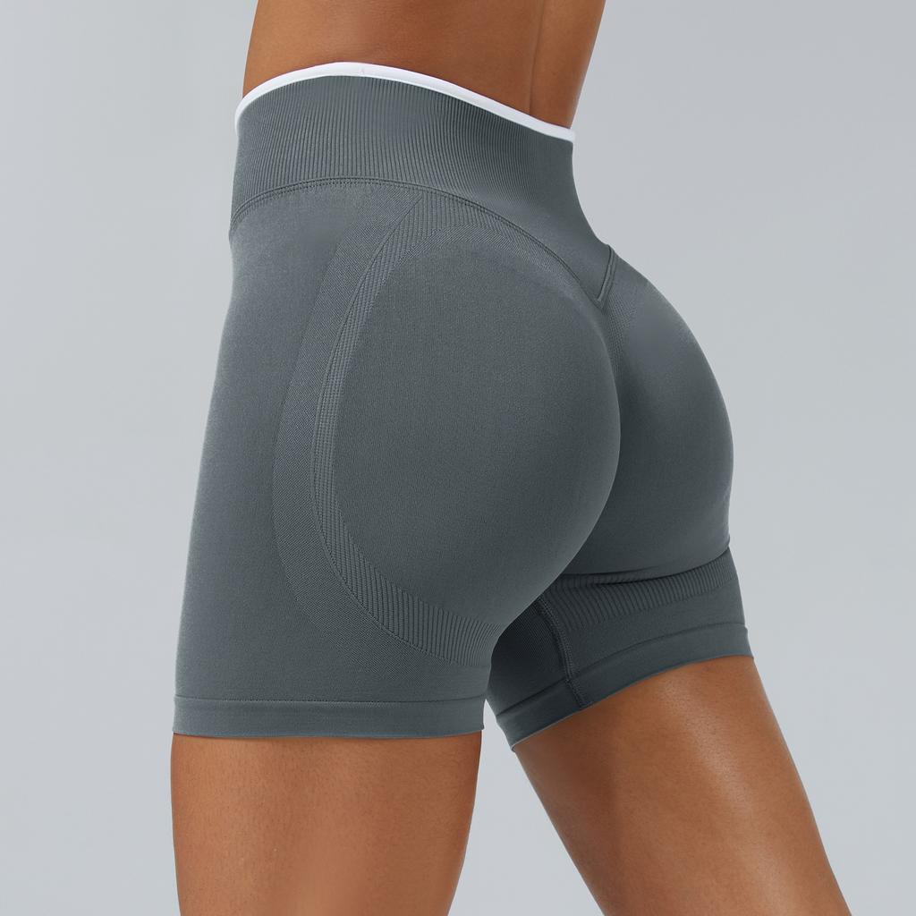Nahtlose farblich abgesetzte Yoga-Shorts, eng anliegende sportliche Shorts mit Pfirsich-Hüftlifting, Damen-Outdoor-Lauf- und Fitnesshose