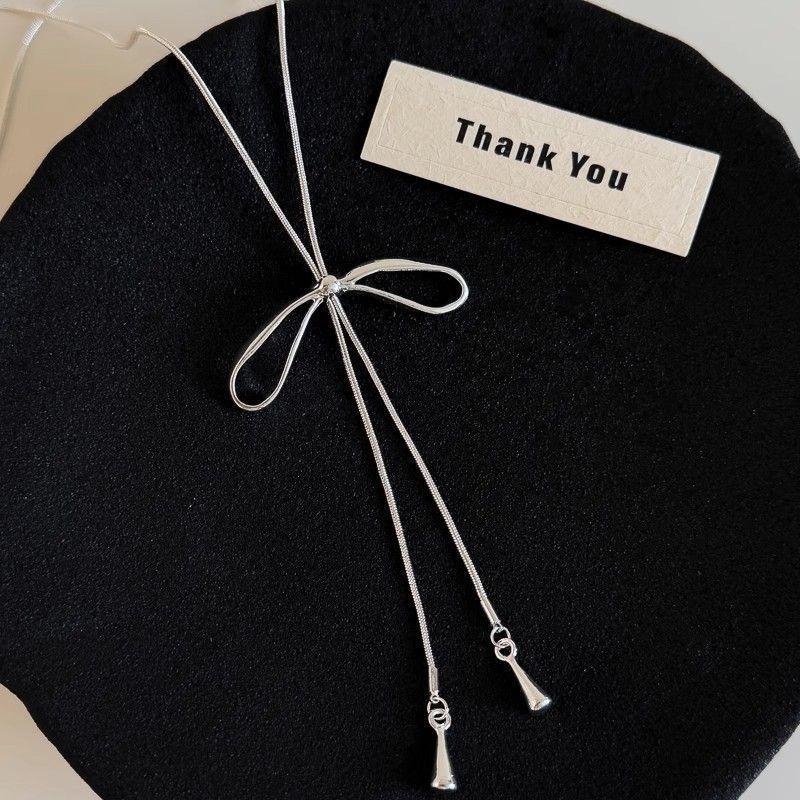 Niche Bow Tassel Necklace Design Sense Adjustable Long Neck Chain Fashionable Exquisite Versatile Collarbone Chain
