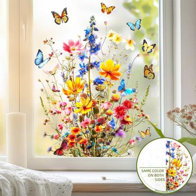 Adesivo de Janela Yousheng Design Dupla Face Decalques de Vidro Impermeável PVC Adesivo Padrão Crisântemo Parede da Casa