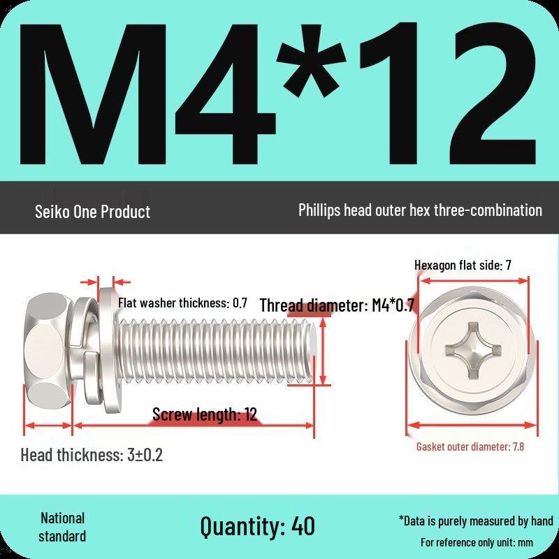 Concave Head Hexagon Combination Bolt Set with Spring Washer and Gasket - 3 Pieces