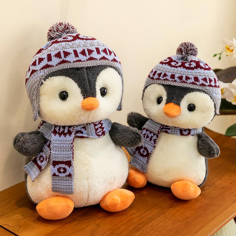 Children's Winter Hooded Scarf Penguin Plush Backpack Doll