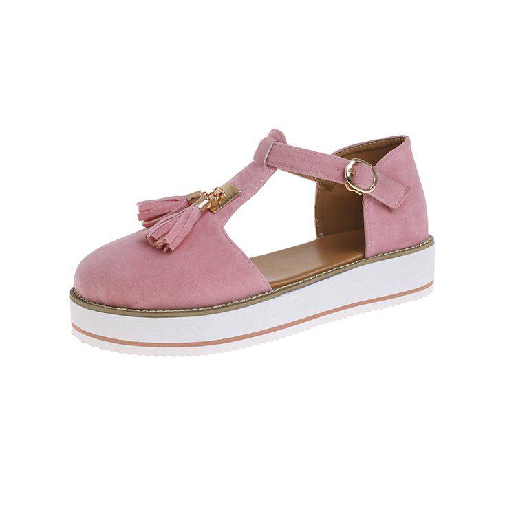2020 Summer Tassel Buckle Strap Thick Sole Plus Size Women's Casual Sandals
