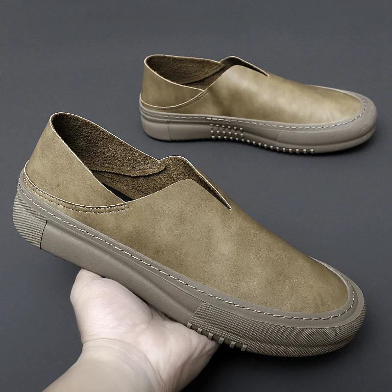 Fashion New Genuine Leather Mens Shoes Fashion Slip On Rubber Outdoor Sneakers Mocassins Handmade Male Loafers Soft Casual Leather Shoes
