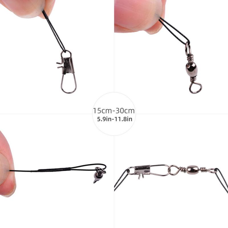 20PCS 10CM-30CM Anti Bite Steel Fishing Line Steel Wire Leader With Swivel Fishing Accessory Lead Core Leash Fishing Wire