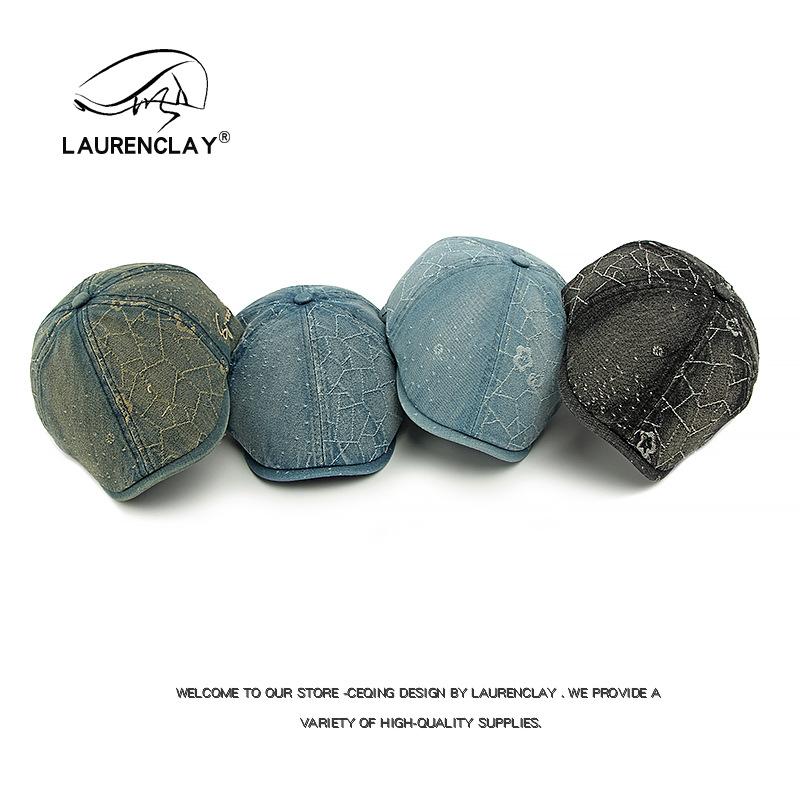 

Fashion Six Piece Beret Ladies British Vintage Washed Denim Cap Casual Forward Hat Newsboy Hat Adjustable чорний