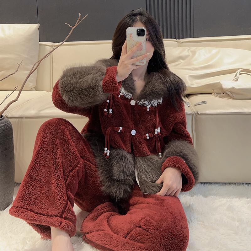 

Женский фланелевый пижамный комплект «Люкс» 2025 – Комплект из 3 предметов с длинным рукавом, длинными брюками и повседневной домашней одеждой XL