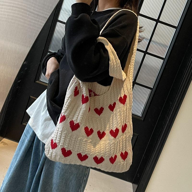 New Knitted Bag Woven Bag Love Women's Bag High-end Exquisite Wool Portable Shoulder Bag Shopping Bag