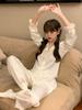 Ice silk pajamas spring new pajamas women's long-sleeved trousers court style girl loungewear Japanese sweet pajamas thin