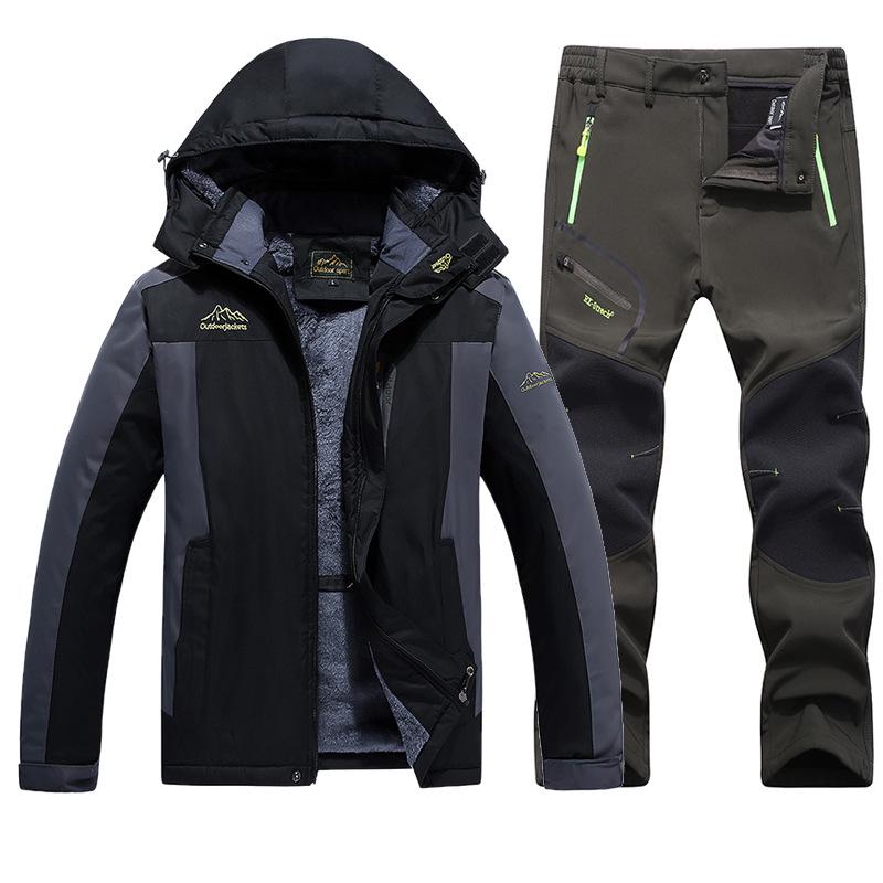 

Чоловічий зимовий альпіністський костюм великого розміру на флісовій підкладці: Вітрозахисний, Водонепроникний, Товстий і Теплий. L армія зелений колір/чорний