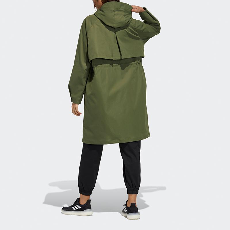 adidas Tech Long Hooded Jacket Fleece Lined Windbreaker Casual Outdoor Outerwear Women Military Green GP0632