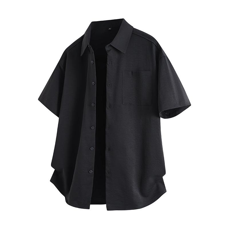 Men Short Sleeve Button Down Shirt Solid Color Loose Fit Casual Beachwear Top M чёрный