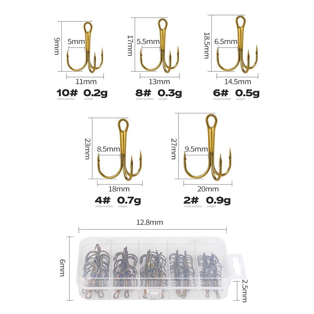 80Pcs High Carbon Steel Treble Hook Portable Fishing Treble Hook Triple Barbed Steel Fish Hook Fishing Accessories