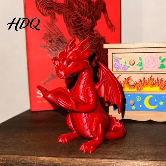 Dragon Statue for Garden Reading Figurine with Glasses Statue 3D Printed Collectible Ornament Bookshelf Decor Whimsical Desktop Ornament Gift Book