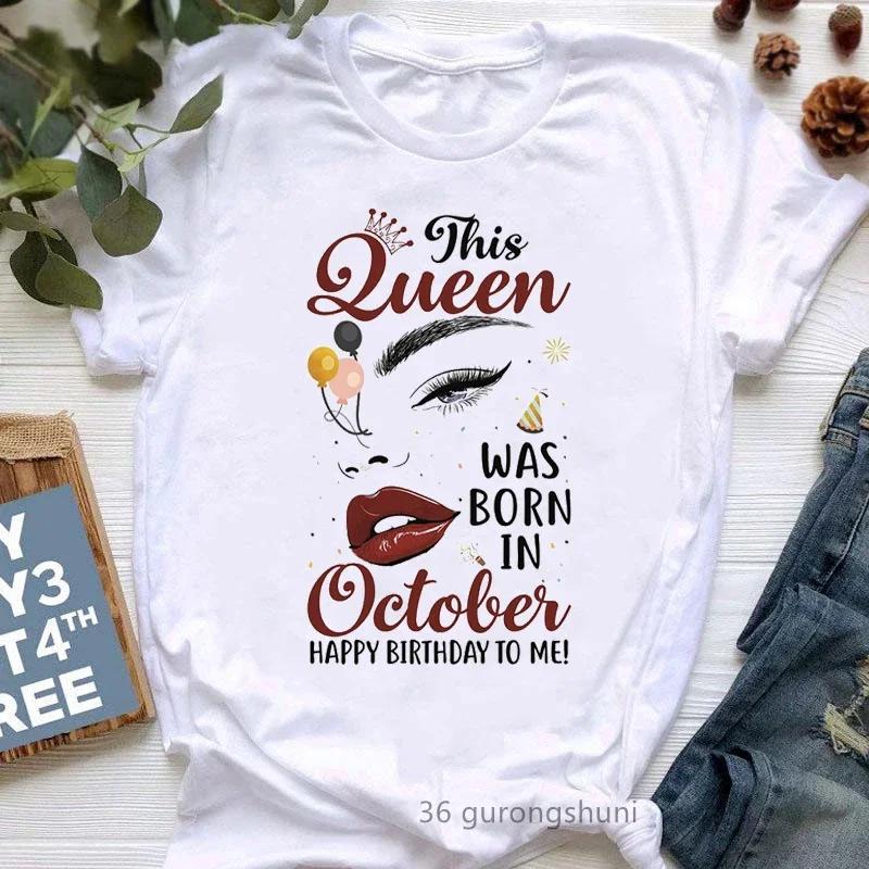 

Graphic Print TShirt Femme Happy Birthday T Shirt Tshirt WomenS Clothing This Queen Was Bron SeptemberMarch Aesthetic Clothes 4XL