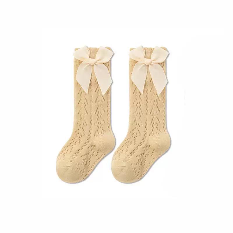 Autumn High Tube Breathable Mesh Baby Socks with Anti-Drop Bow Design
