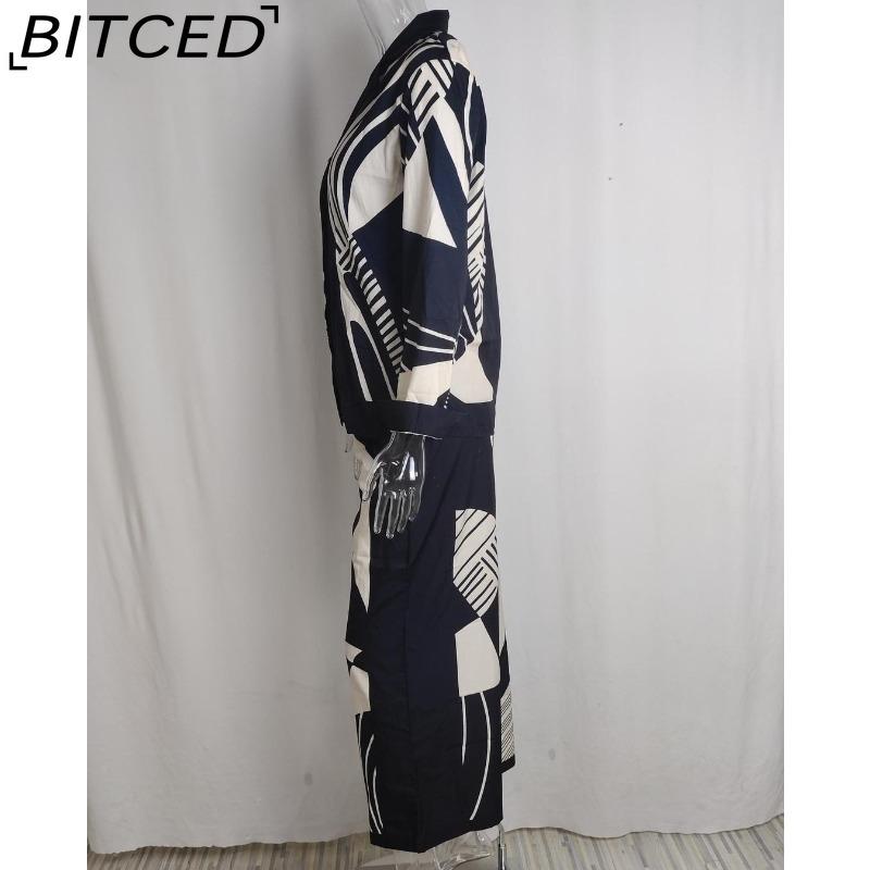 BITCED Damen Frühjahrskollektion: Eleganter Homewear-Stil Bedrucktes Langarm-Oberteil und Hose Lässiges Mode-Set