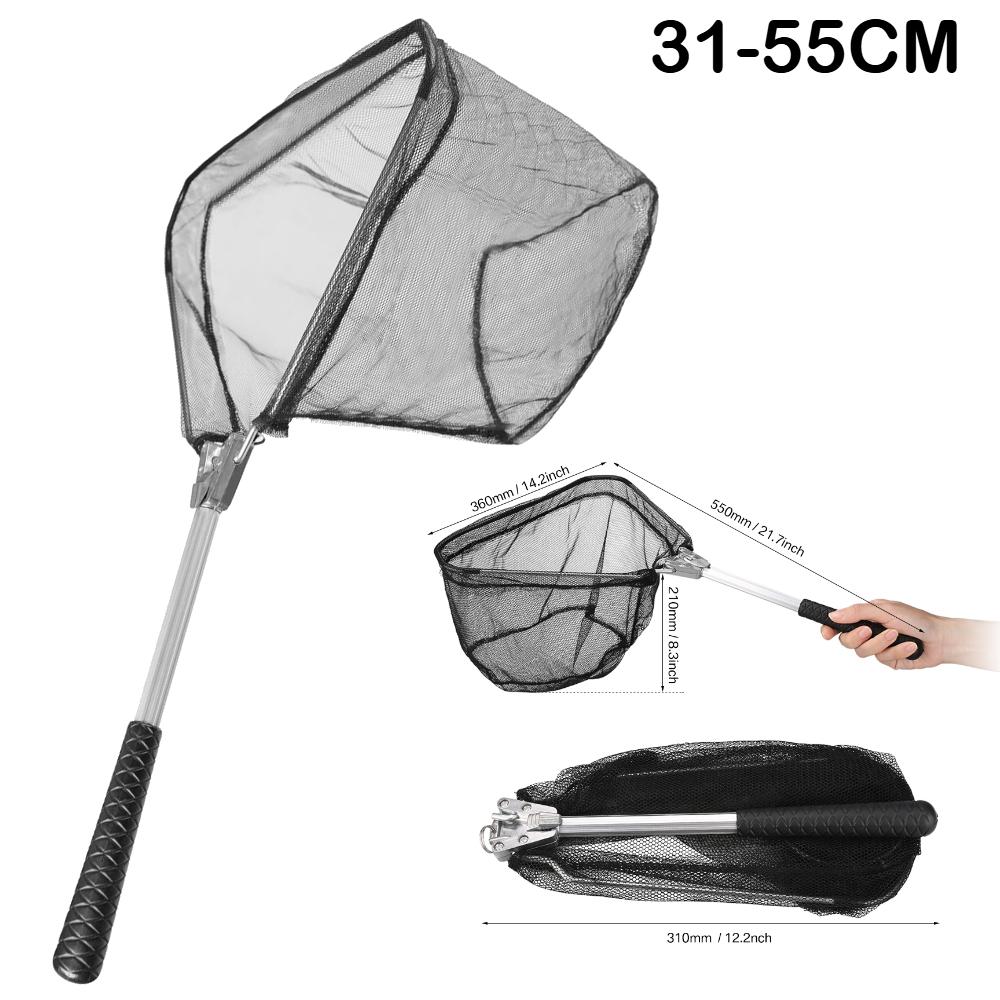 Folding Triangle Fishing Landing Net Telescopic Collapsible Extensible Handle Fishing Hand Net For Fish Carp Trout Catch Release