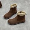 Johnature Genuine Leather Plush Warm Cotton Boots Casual Thick Soled Round Toe Flat Women's Short Boots