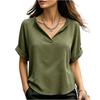 Women V Neck Short Sleeve Loose Fit T Shirt Casual Basic Lightweight Blouse with Rolled Cuffs for Daily Wear Work Travel