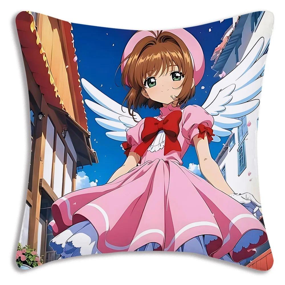 PC Sakura Anime Pillow Cover Magical Girl Print Polyester Cushion Case for Sofa Sakura Kerochan Themed Home Decor