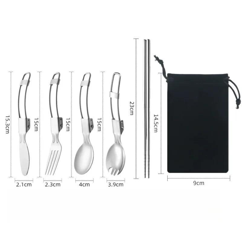 Creative Stainless Steel Folding Salad Spoon Fork Chopsticks Set Portable Outdoor Picnic Kitchen Tableware Household Supplies