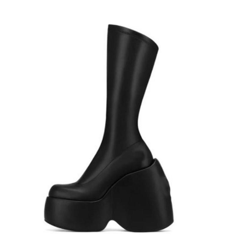 Dámské kotníkové boty Nová móda Platforma Vysoké podpatky Platforma Hrubý podpatek Strečové Černé Červené Strečové boty Společenské boty