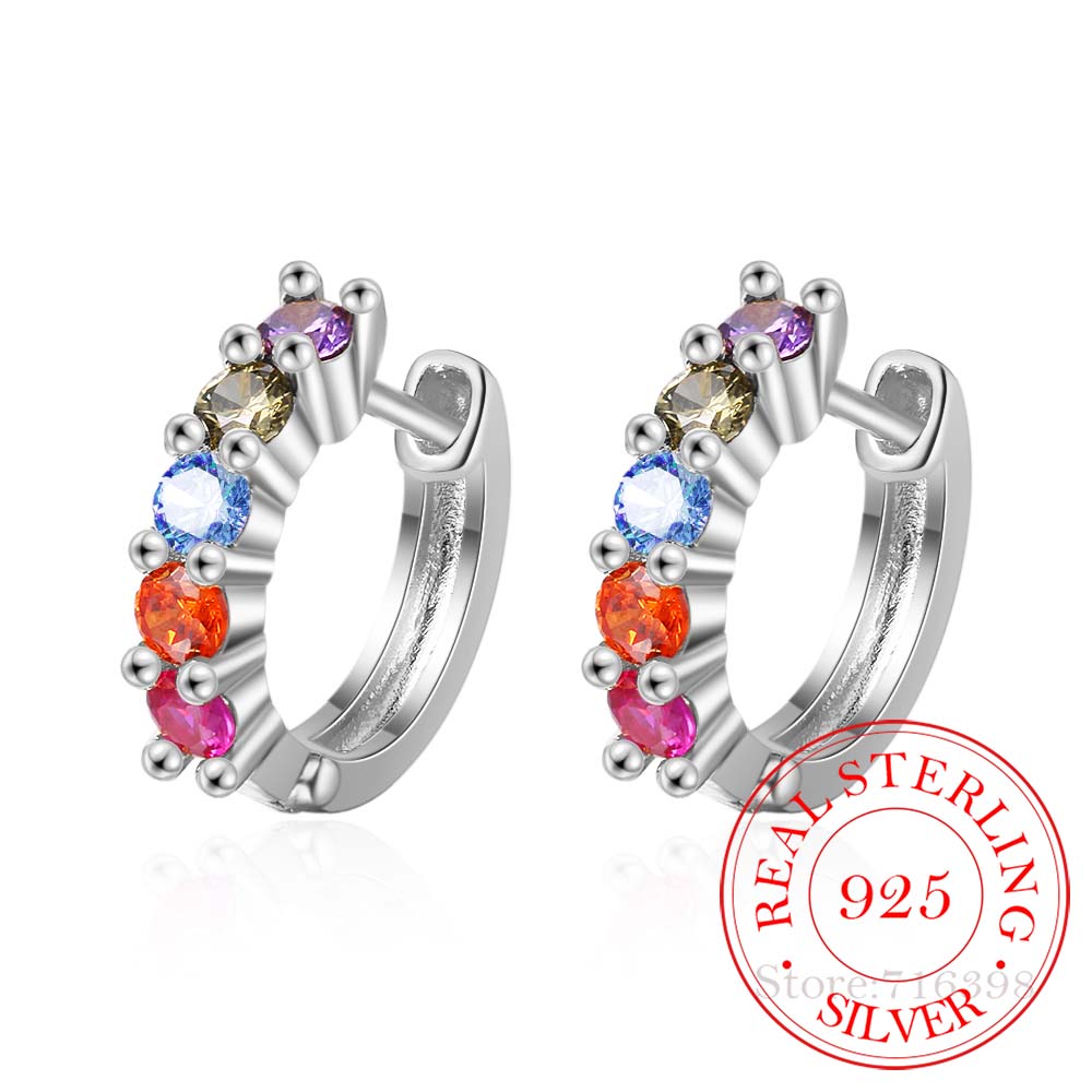 Fashion Jewelry 925 Sterling Silver Colorful Crystal Stud Earrings For Women Romantic Earring Brincos Pendientes