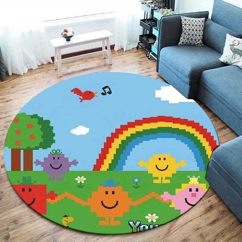Mr. Men Little Miss Custom Name Round Area Rug,Carpet Rug for Living Room Bedroom Sofa Playroom Decor,Non-slip Floor Mat
