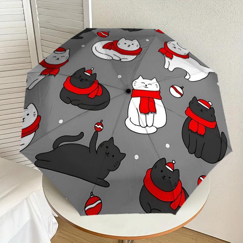 1pc Christmas Cats Automatic Folding Umbrella - Portable Collapsible Design, 8-Rib Iron Frame, Casual Outdoor Accessory yy251215247
