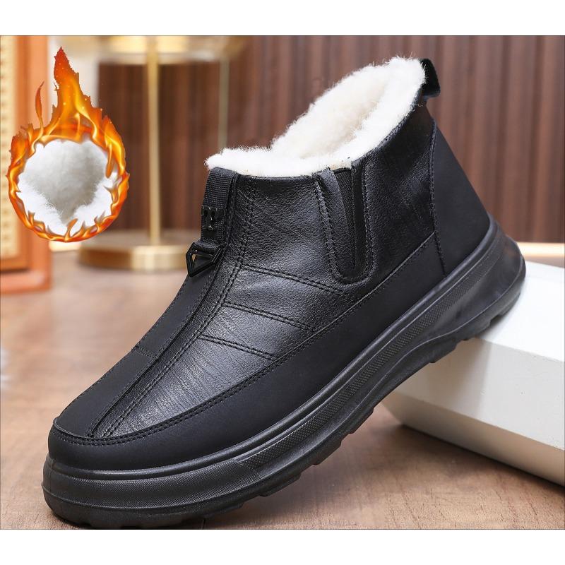 Herren Echte Schafsfell Winterstiefel, Wasserdichte Rutschfeste Schneeschuhe mit Shearling-Futter, Bequeme Slipper für Herren