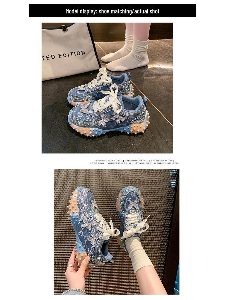 G New Dad Sneakers - Versatile, Comfortable, Women's Casual Full Diamond Durian Bottom Shoes