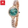 Luxury OLEVS Female Quartz Watch Crystal Inlaid Bezel Green Sunburst Dial Rose Gold Bracelet Ladies Dress Wristwatch Gift