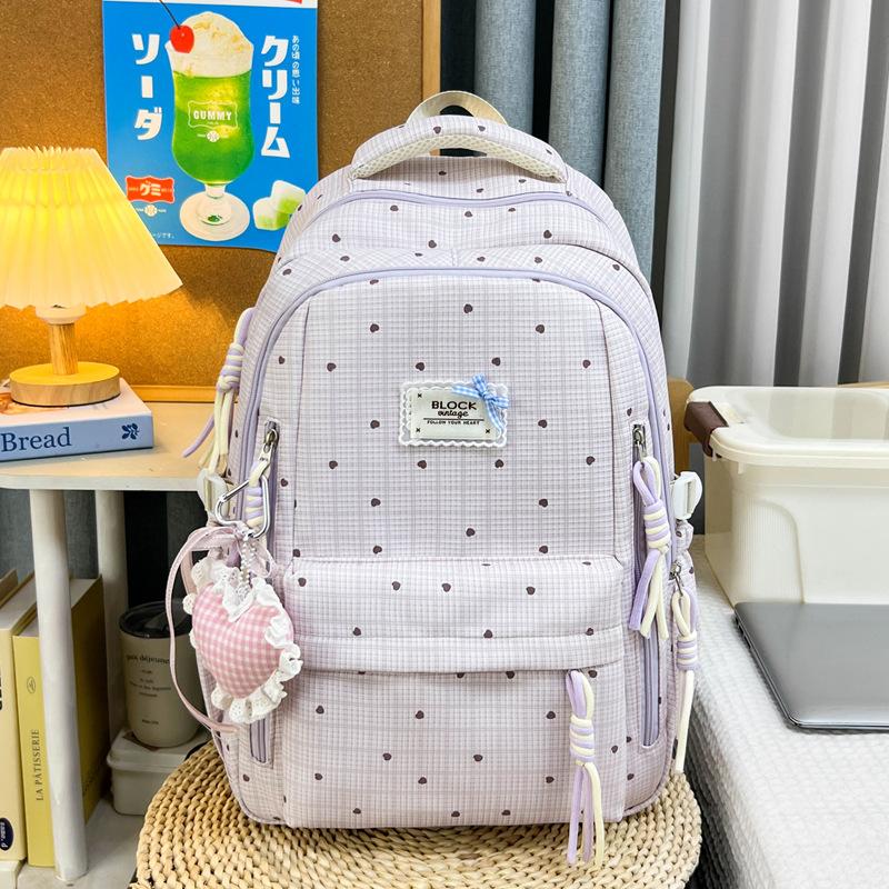 Schoolbag Japanese Fresh Color Sea Salt Blue Plaid Floral Schoolbag Female Sweet Atmosphere Junior and High School Girls Backpack